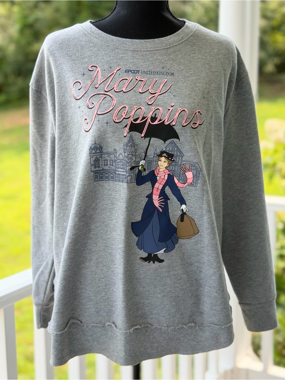 Disney Mary Poppins Graphic Crewneck Sweater - Gray with Pink Accents